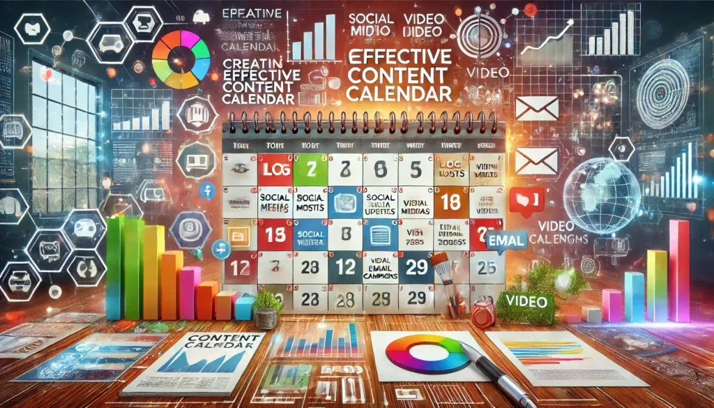 Grand calendrier mural aux cases colorées pour blog, réseaux sociaux, e-mails et vidéos : un calendrier de publication